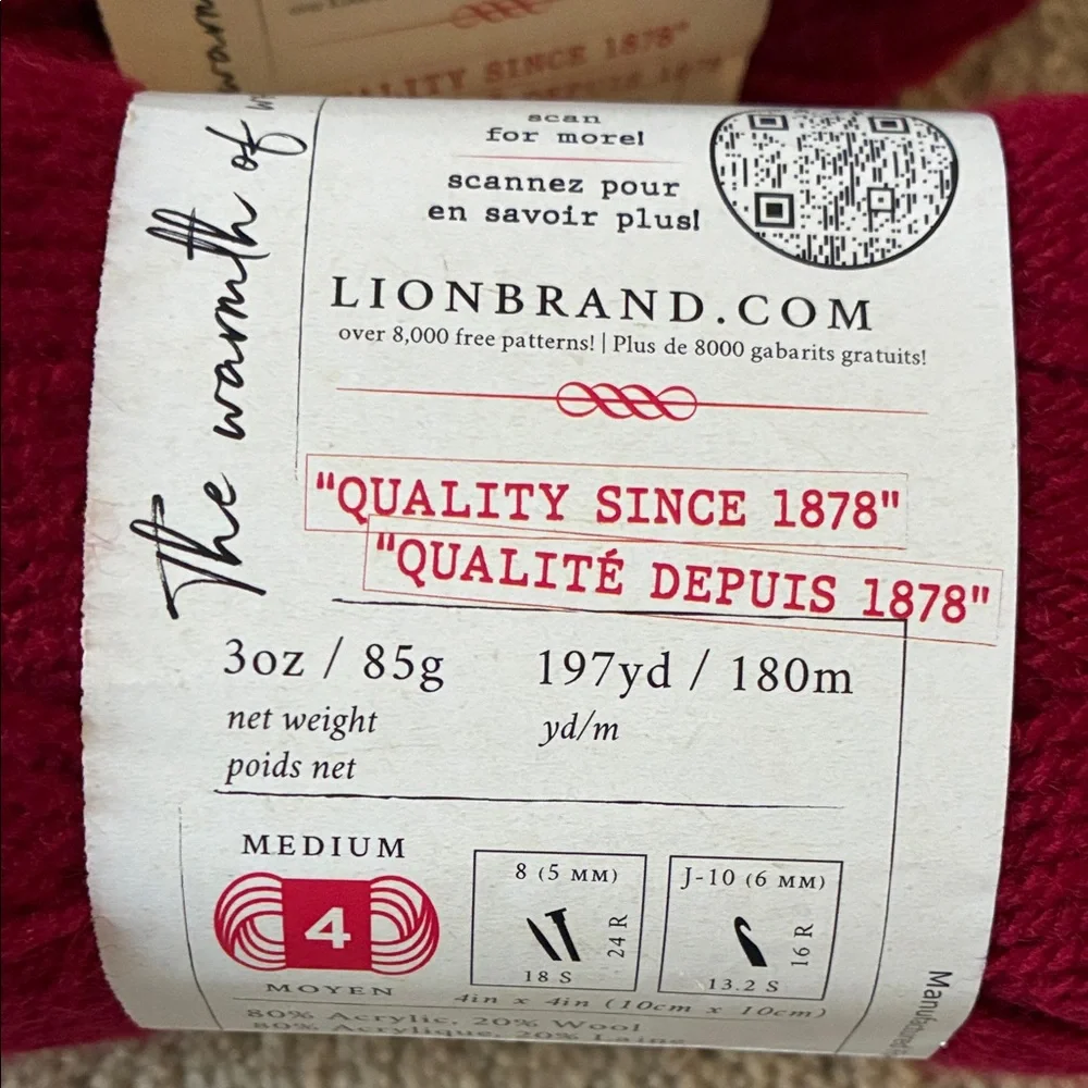 Lion Brand Wool-Ease Yarn - Cranberry - Picture 2 of 3